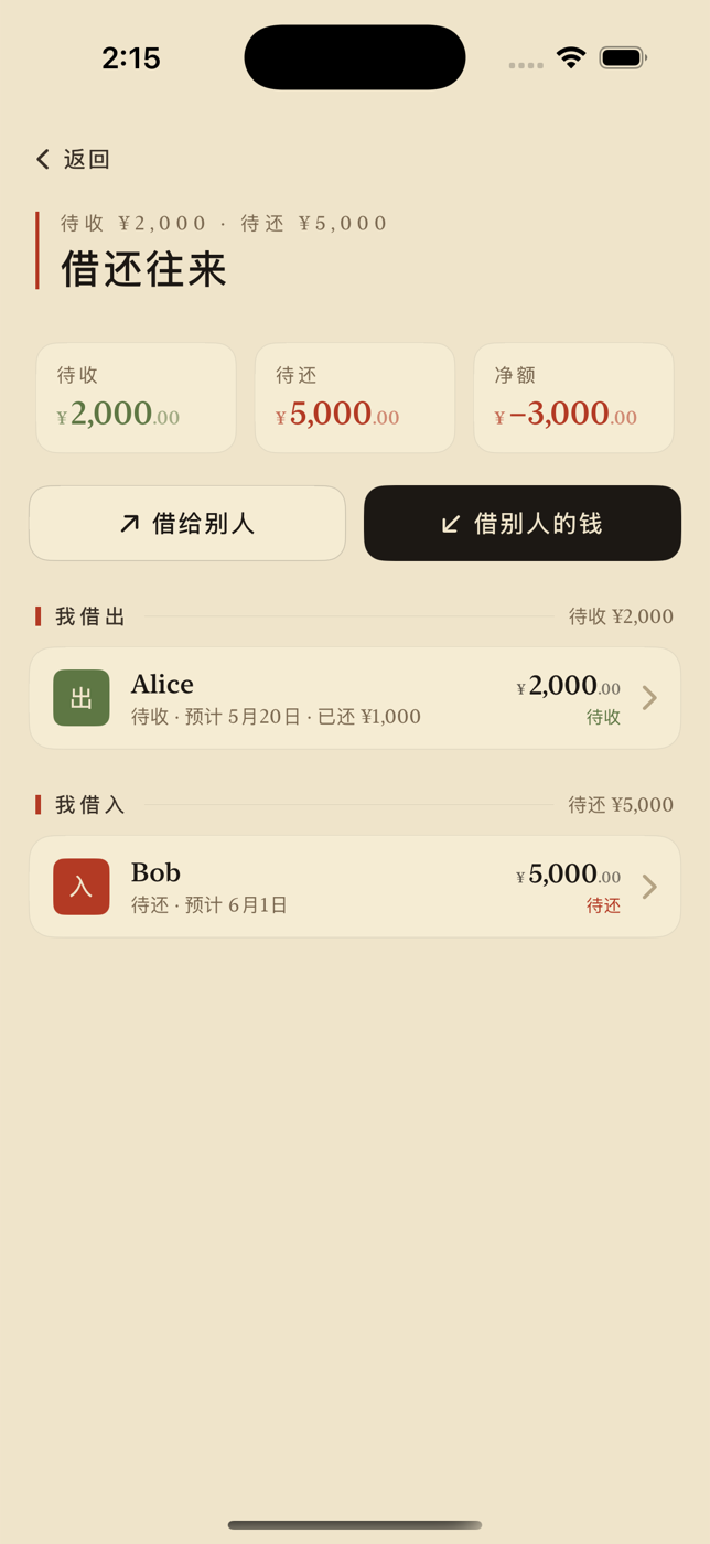 借还往来列表
